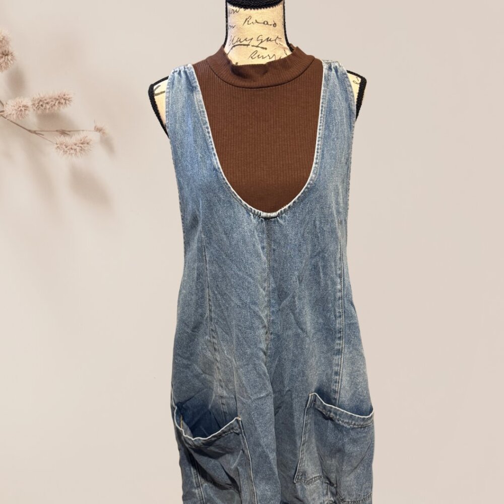 Layered Denim Overall Mini Dress - XL